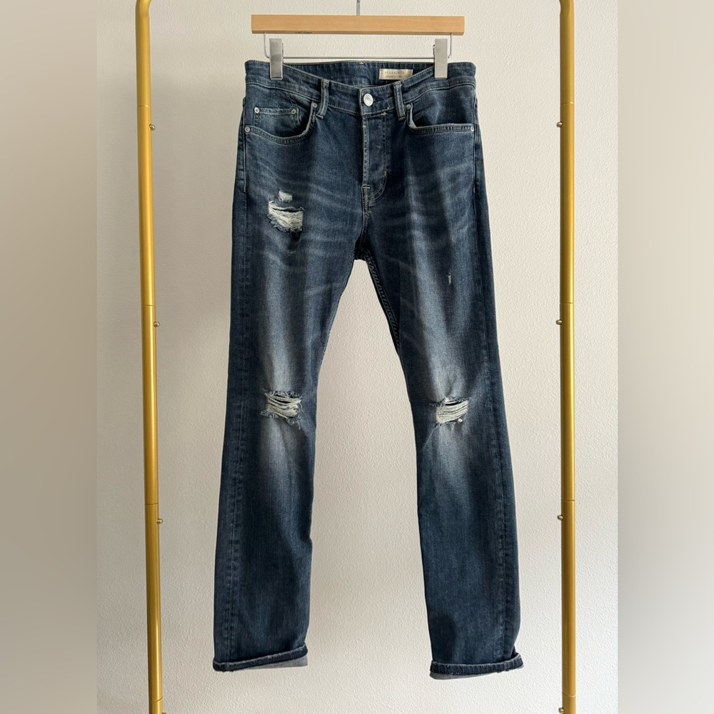 All Saints Cigarette Button Fly Distressed Jeans Men's Sz 30